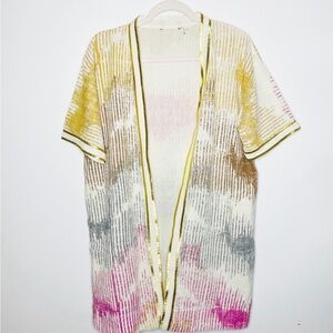 Soft Surroundings Rio Vista Metallic Kimono Duster Gold Pink Gray Brown S/M